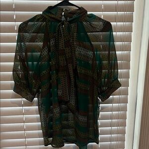 Elegant Green and Brown Women's Blouse